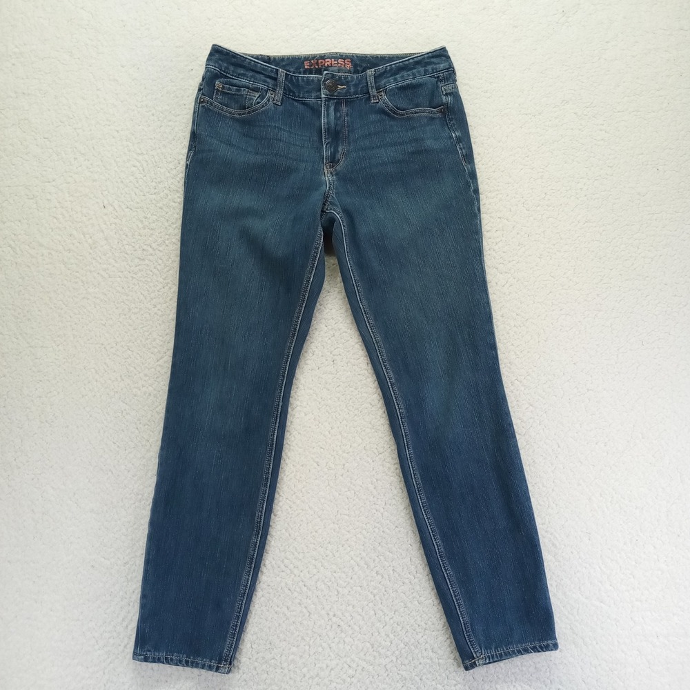 Express Womens Skinny Jeans Medium Wash Blue Mid Rise Stretch‎ Denim Size 6